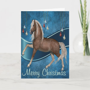 Cheval en bleu avec ruban Joyeux carte de Noël