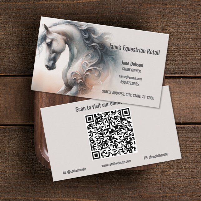 Cheval équestre QR Code Cartes de visite (Horse Equestrian QR Code Business Cards (front and back))