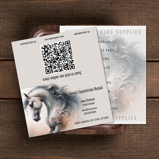 Cheval équestre QR Code plié Carte de visite (Horse Equestrian QR Code Folded Business Cards (unfolded))