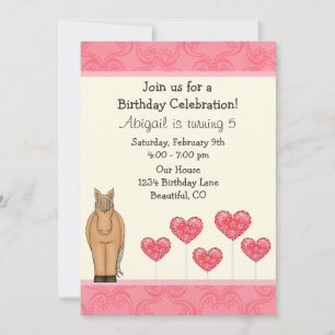 Cheval et Coeurs Invitation d'anniversaire pour le