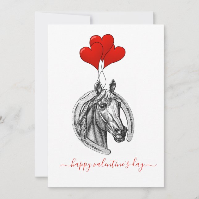 Cheval et Coeurs vintages Carte Saint Valentin (Devant)