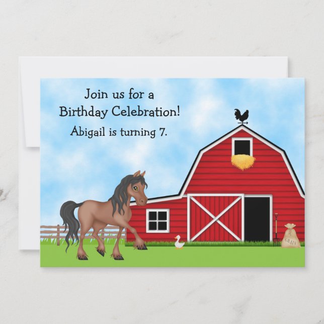 Cheval et ferme Invitation d'anniversaire (Devant)