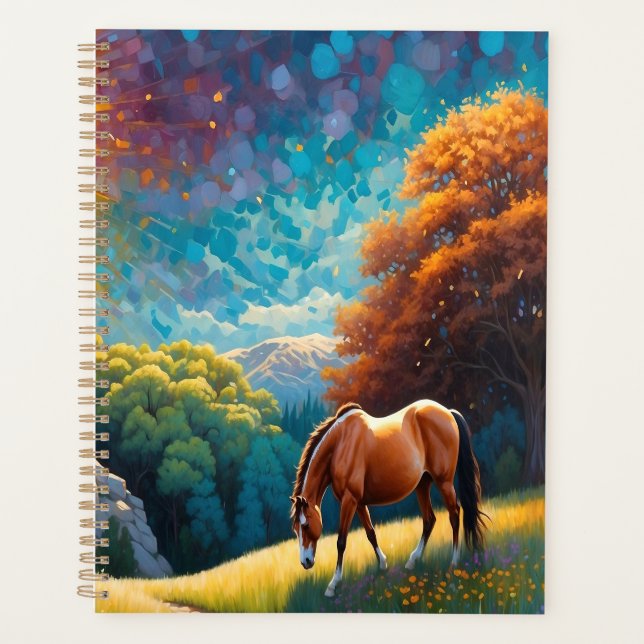 Cheval et fleurs dans un pré coloré (Devant)
