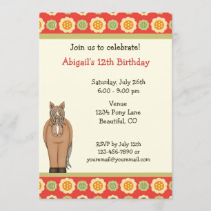 Cheval et Fleurs Invitation d'anniversaire pour le