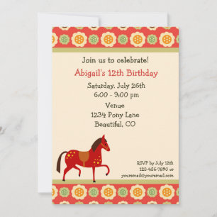Cheval et Fleurs Invitation d'anniversaire pour le