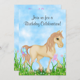 Cheval et Papillons Invitation Anniversaire