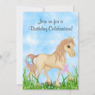 Cheval et Papillons Invitation Anniversaire