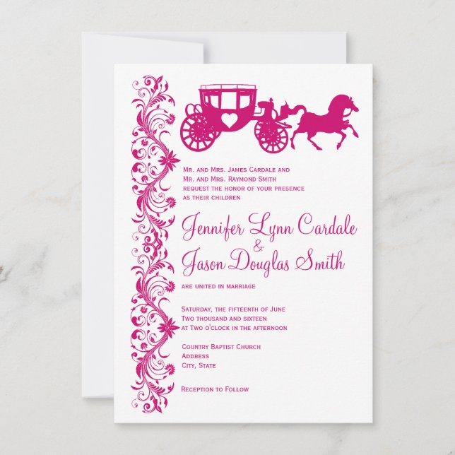 Cheval et transport Hot rose mariage Invitations (Devant)