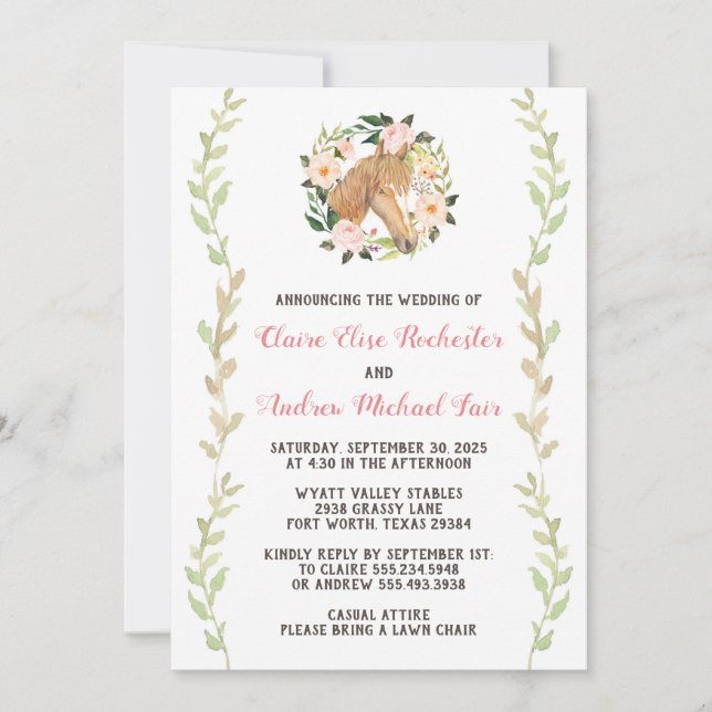 Cheval Faire-part de mariage - Aquarelle (Devant)