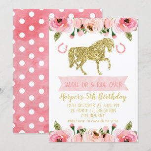 Cheval Floral Rose or Invitation de fête d'anniver