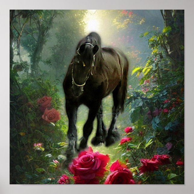Cheval Frison Black Beauty Fantaisie - Affiche (Devant)