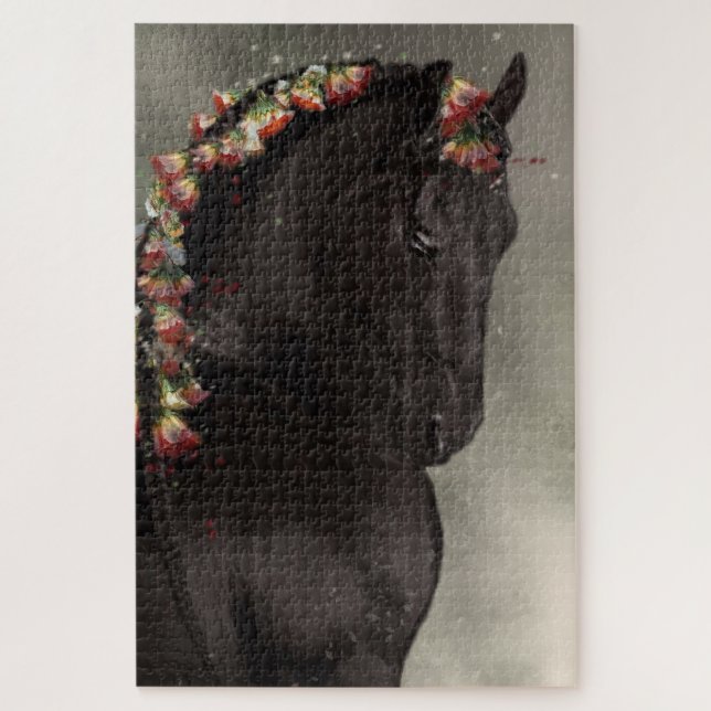 Cheval Frison Black Beauty - Puzzle (Vertical)