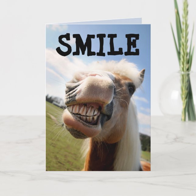CHEVAL FUNNY SOURIRE CARTE DE SALUT D'ANNIVERSAIRE (Devant)