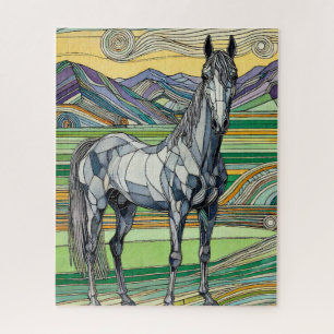 Cheval gris dans le pâturage 500 pièce Puzzle