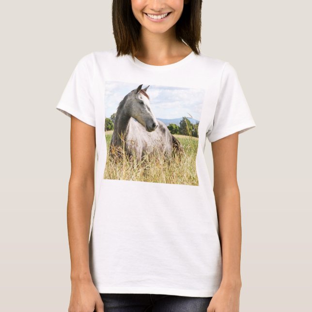 Cheval gris en T-shirt femme à manches longues Pad (Devant)