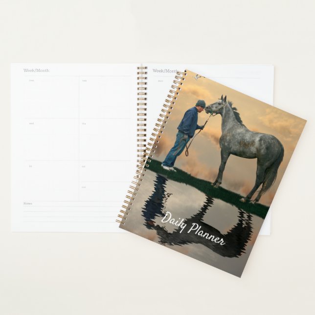 Cheval Gris Et Groom OTTB Planificateur Quotidien (Devant avec enveloppe)