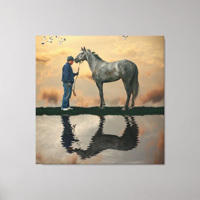 Cheval Gris Et Toile Groom OTTB Étendue Imprimer (Recto)