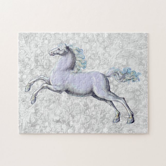 Cheval gris vintage sur Motif gris Puzzle (Horizontal)