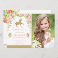 Cheval Invitation Anniversaire Floral Pink Gold Ho