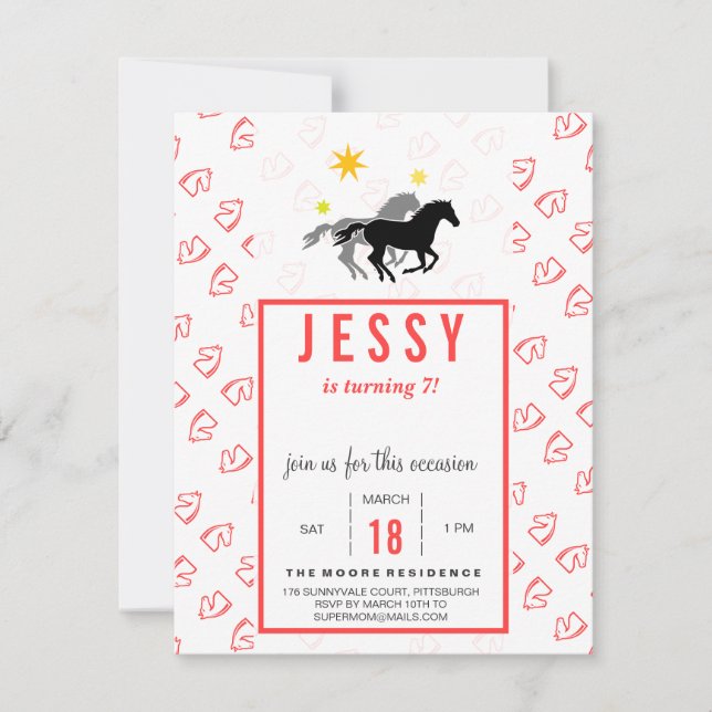 Cheval Invitations Anniversaire Coral Rouge (Devant)