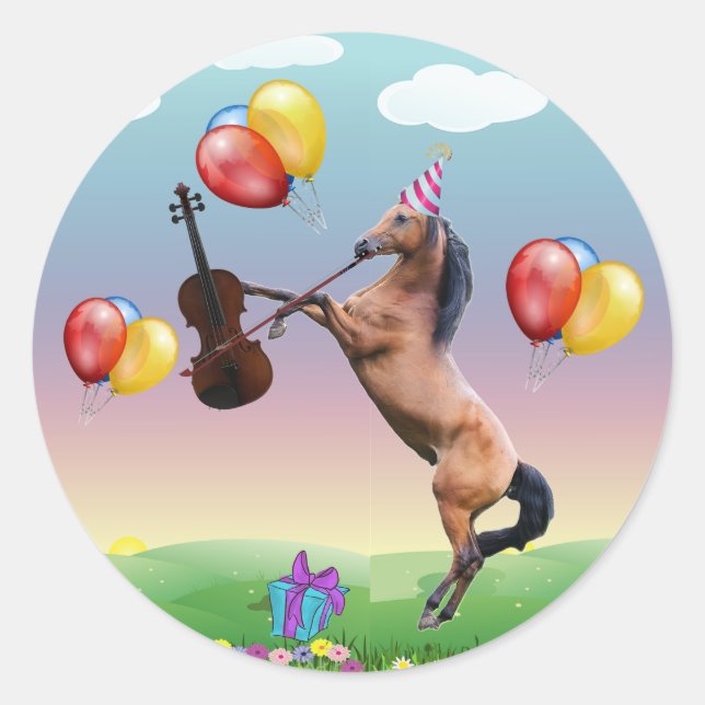 Cheval Jouant aux stickers Violon (Devant)