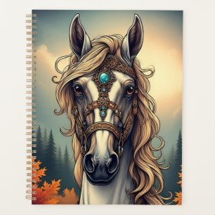 Cheval majestueux orné de bijoux dorés
