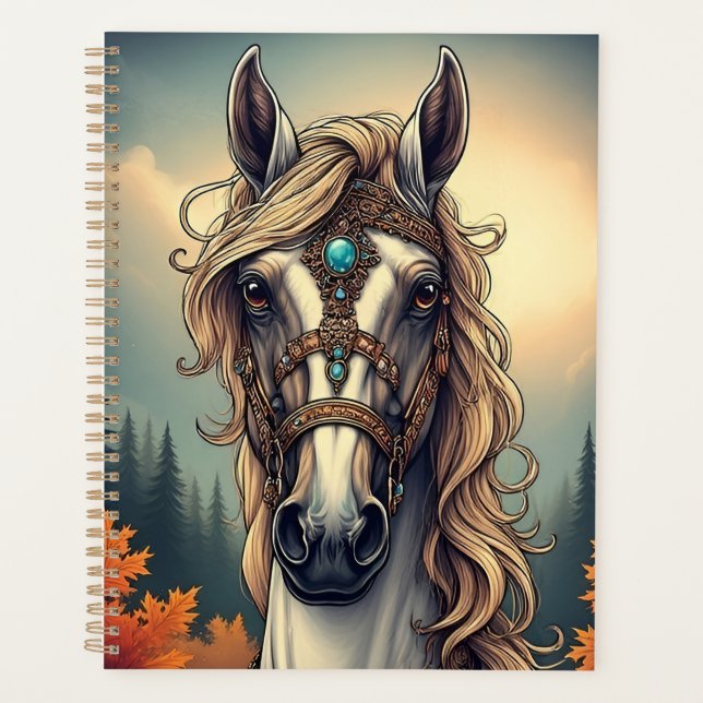 Cheval majestueux orné de bijoux dorés (Devant)