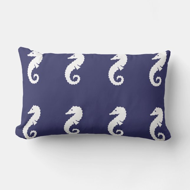 CHEVAL MARIN BLANC sur oreiller bleu (Recto)