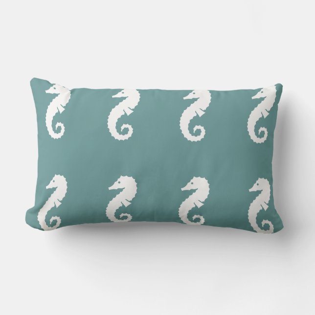CHEVAL MARIN BLANC sur oreiller bleu (Recto)