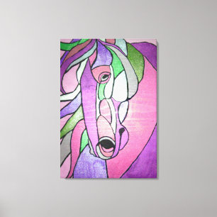 Cheval métallique en toile rose
