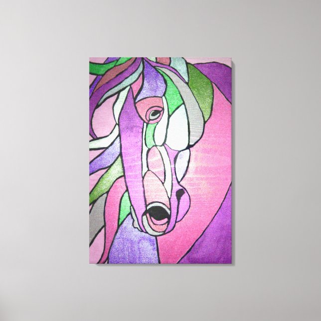 Cheval métallique en toile rose (Recto)