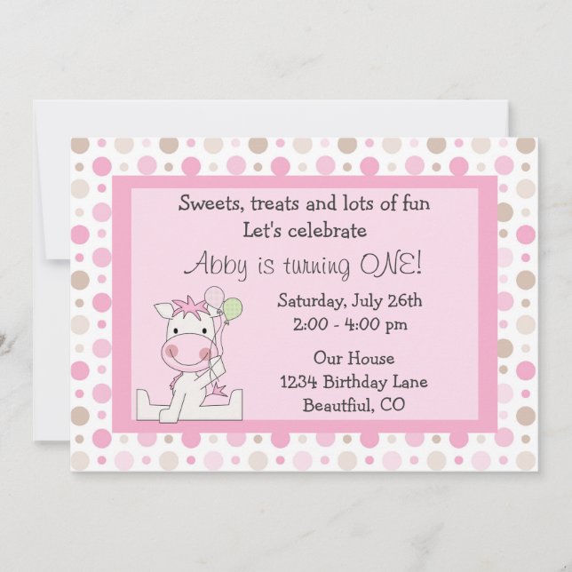 Cheval mignon 1er anniversaire Invitation pour fil (Devant)
