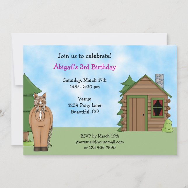 Cheval mignon et Cabine Invitation d'anniversaire  (Devant)