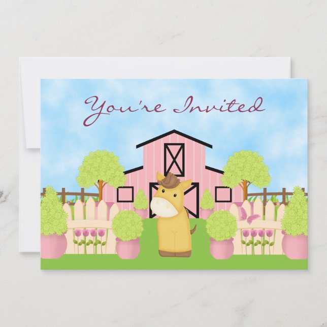 Cheval mignon, grange et jardin Invitation d'anniv (Devant)