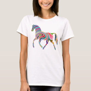 Cheval multicolore sur T-shirt féminin