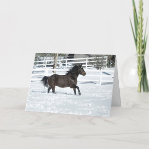 Cheval Mustang Courir sur la carte de Noël Neige