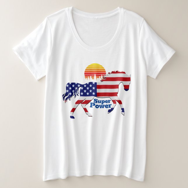 Cheval Mustang Super Power -American Flag Design T (Design devant)