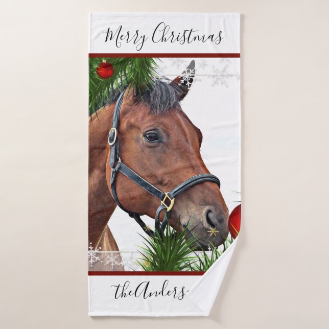 Cheval Noël mignon Pony équin équestre équestre Ch (Serviette de bain)