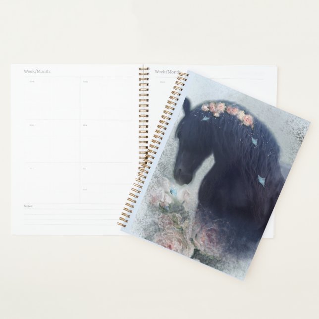 Cheval Noir Cheval Friesen - Calendrier, Planifica (Devant avec enveloppe)