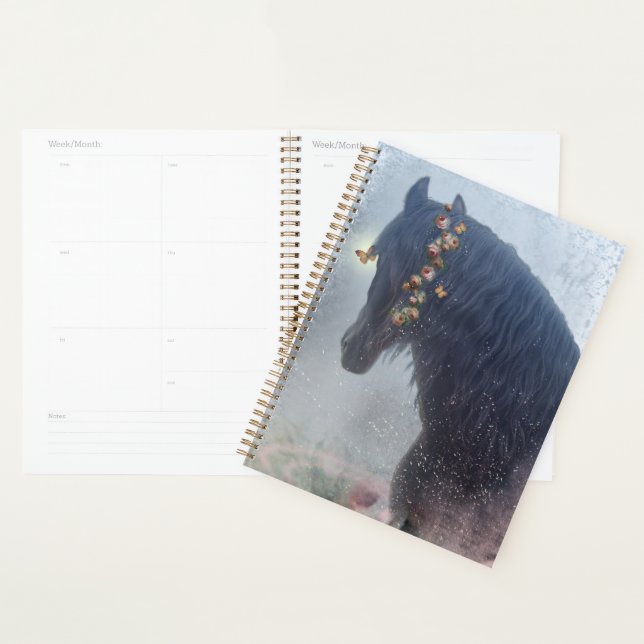 Cheval Noir Cheval Friesen - Calendrier, Planifica (Devant avec enveloppe)