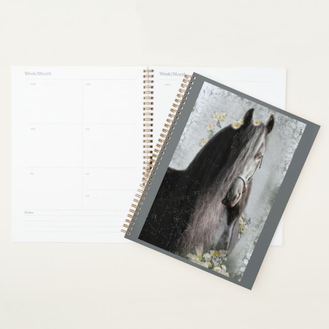 Cheval Noir Cheval Friesen - Calendrier, Planifica (Devant avec enveloppe)