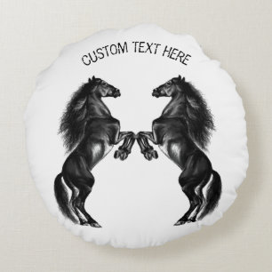 Cheval noir Coussin rond Texte et couleur personna