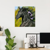 cheval noir crinière fleurie, affiche Papier (mat) (Home Office)
