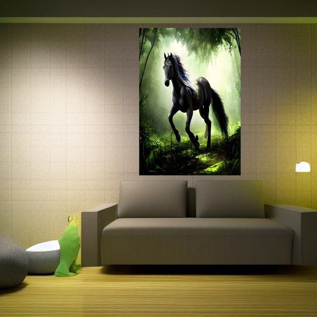 Cheval noir dans la forêt | AI Art Poster (Créateur téléchargé)