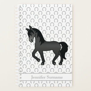 Cheval noir trottant de dessin animé & texte perso