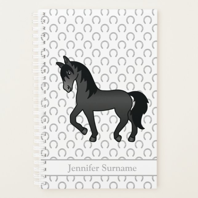Cheval noir trottant de dessin animé & texte perso (Devant)