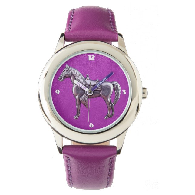 CHEVAL OCCIDENTAL D'ARGENT Montre en cuir violet (devant)