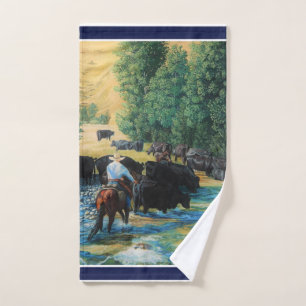 Cheval occidental/troupeau de bovins Angus noirs/c