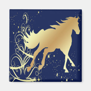 Cheval Or Avec Accents Or Sur Aimant Bleu