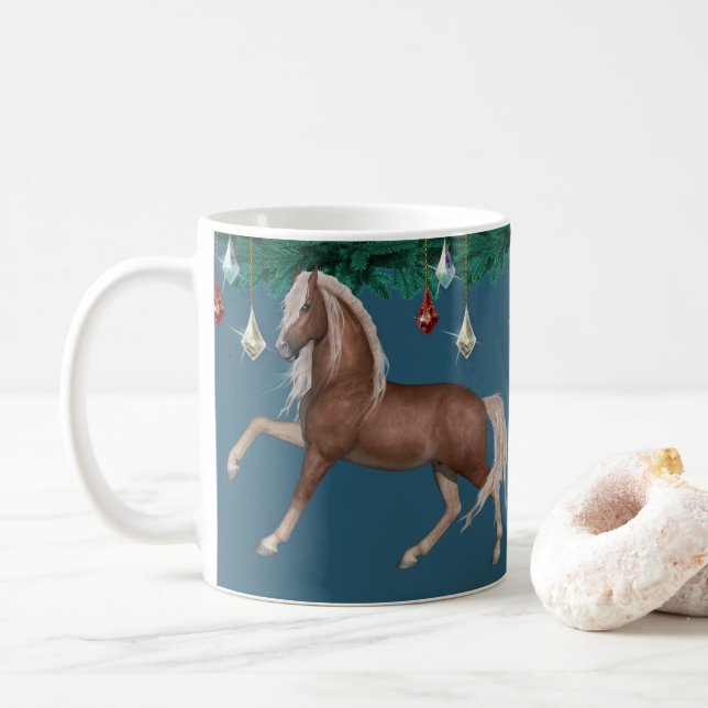 Cheval Palomino sur Mug Bleu (Avec donut)